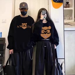 Áo sweater cặp đôi HappyFamily  - Mẫu áo in họa tiết gấu AMIN chất nỉ da cá cao cấp Màu Đen 2