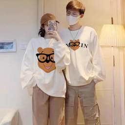 Áo sweater cặp đôi HappyFamily  - Mẫu áo in họa tiết gấu AMIN chất nỉ da cá cao cấp Màu Đen 3