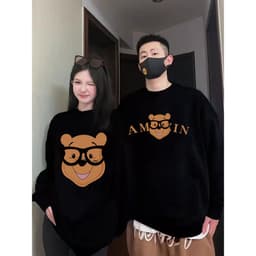 Áo sweater cặp đôi HappyFamily  - Mẫu áo in họa tiết gấu AMIN chất nỉ da cá cao cấp Màu Đen 1
