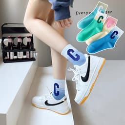 Set 5 Đôi Tất cao cổ họa tiết Chữ C Đổi Màu siêu hót phong cách hàn tt28 LILIRIA 5