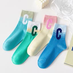 Set 5 Đôi Tất cao cổ họa tiết Chữ C Đổi Màu siêu hót phong cách hàn tt28 LILIRIA 6