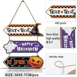Bảng Happy Halloween, Trick or Treat, Be Spooky treo cửa gồm 3 tấm bằng gỗ có dây treo trang trí lễ hội 2