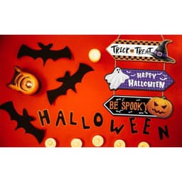 Bảng Happy Halloween, Trick or Treat, Be Spooky treo cửa gồm 3 tấm bằng gỗ có dây treo trang trí lễ hội 9