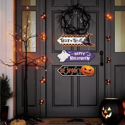 Bảng Happy Halloween, Trick or Treat, Be Spooky treo cửa gồm 3 tấm bằng gỗ có dây treo trang trí lễ hội 7