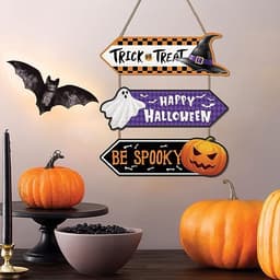 Bảng Happy Halloween, Trick or Treat, Be Spooky treo cửa gồm 3 tấm bằng gỗ có dây treo trang trí lễ hội 6