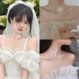 Vòng cổ choker cánh bướm dây trong, hoa hồng voan dành cho makeup tạo kiểu - Hity Beauty 2