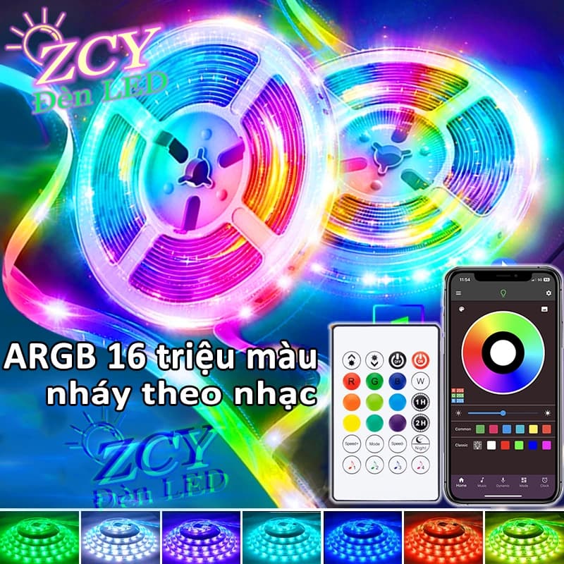 Đèn dây led ARGB 16 triệu màu 20M 10M 5M điều khiển bằng điện thoại, nháy theo nhạc, trang trí phòng