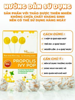 Kẹo mút ho keo ong lá thường xuân Happy Vitamin hỗ trợ ngăn ngừa ho, viêm họng, khản tiếng-  Hộp 12 Que 3