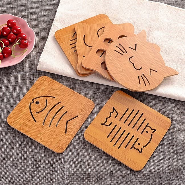 Combo 5 Miếng Lót Ly, Lót Nồi Chống Nóng, Chất Liệu Bằng GỖ Chịu Nhiệt Hàng Loại Đẹp