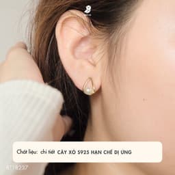 Bông Tai Nữ Cây Xỏ Bạc 925 NHÀ CÚ Hình Tam Giác Đính Hạt Ngọc Màu Vàng 18237 2
