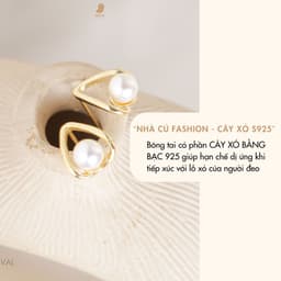 Bông Tai Nữ Cây Xỏ Bạc 925 NHÀ CÚ Hình Tam Giác Đính Hạt Ngọc Màu Vàng 18237 3