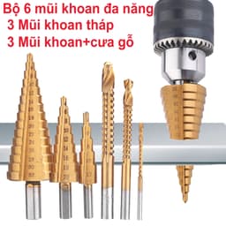 【HCM 24H/Giảm giá】Bộ 6 mũi khoan tháp đa năng - Mũi khoan cưa đa năng thép gió HSS mạ Titan siêu bền 3