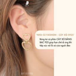 Bông Tai Nữ Cây Xỏ Bạc 925 NHÀ CÚ Hình Hai Trái Tim Màu Vàng Trơn Phụ Kiện Khuyên Tai Đơn Giản Cá Tính 18198 3