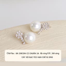 Bông Tai Nữ Đá Zircon Cz 5A Hạt Ngọc Và Hoa NHÀ CÚ Cây Xỏ Bạc 925 Phong Cách Sang Trọng Màu Bạc 18396 5