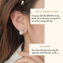 Bông Tai Nữ Đá Zircon Cz 5A Hạt Ngọc Và Hoa NHÀ CÚ Cây Xỏ Bạc 925 Phong Cách Sang Trọng Màu Bạc 18396 3
