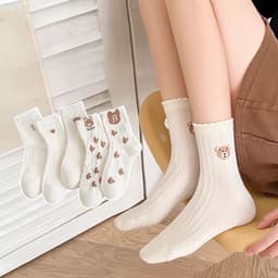 Set 5 Đôi Tất Nữ Cổ Cao Gấu Trắng Chữ B Dễ Thương Hàn Quốc TT25 2