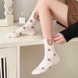 Set 5 Đôi Tất Nữ Cổ Cao Gấu Trắng Chữ B Dễ Thương Hàn Quốc TT25 8