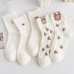 Set 5 Đôi Tất Nữ Cổ Cao Gấu Trắng Chữ B Dễ Thương Hàn Quốc TT25 1