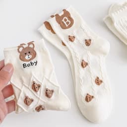 Set 5 Đôi Tất Nữ Cổ Cao Gấu Trắng Chữ B Dễ Thương Hàn Quốc TT25 7