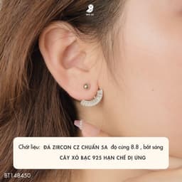 Bông Tai Earjacket Nữ Đá Zircon Cz 5A Hình Quạt NHÀ CÚ Cây Xỏ Bạc 925 Dãy Đá Màu Bạc 148450 3