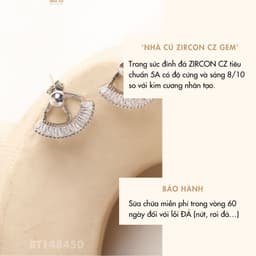 Bông Tai Earjacket Nữ Đá Zircon Cz 5A Hình Quạt NHÀ CÚ Cây Xỏ Bạc 925 Dãy Đá Màu Bạc 148450 4