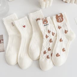 Sét 5 Đôi Tất Nữ Cổ Cao Gấu Trắng Chữ B Phong Cách Hàn Quốc tt25 2