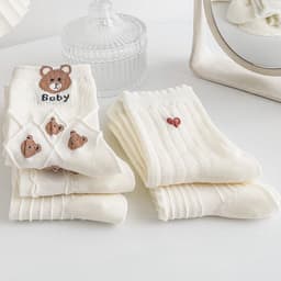 Sét 5 Đôi Tất Nữ Cổ Cao Gấu Trắng Chữ B Phong Cách Hàn Quốc tt25 7