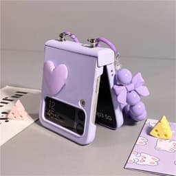 [CÓ SẴN] Nhiều màu - Ốp Z FLIP 8 - Z Flip4 - Z Flip6 - Flip5 5G màu pastel charm tim kèm dây nơ và thanh bảo vệ bản lề 2