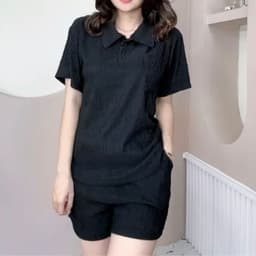 Đồ Bộ Nữ Bigsize LIMO DB43 Áo Polo Cổ Trụ Phối Quần Đùi Thể Thao Set Mặc Nhà Thoải Mái Dễ Thương 5