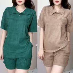Đồ Bộ Nữ Bigsize LIMO DB43 Áo Polo Cổ Trụ Phối Quần Đùi Thể Thao Set Mặc Nhà Thoải Mái Dễ Thương 6