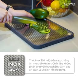 Thớt 2 mặt Gume inox 304 và gỗ mun cao cấp Thớt hai mặt 43,5 x 26 x 2cm Thớt inox 5