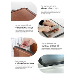 Thớt 2 mặt Gume inox 304 và gỗ mun cao cấp Thớt hai mặt 43,5 x 26 x 2cm Thớt inox 7