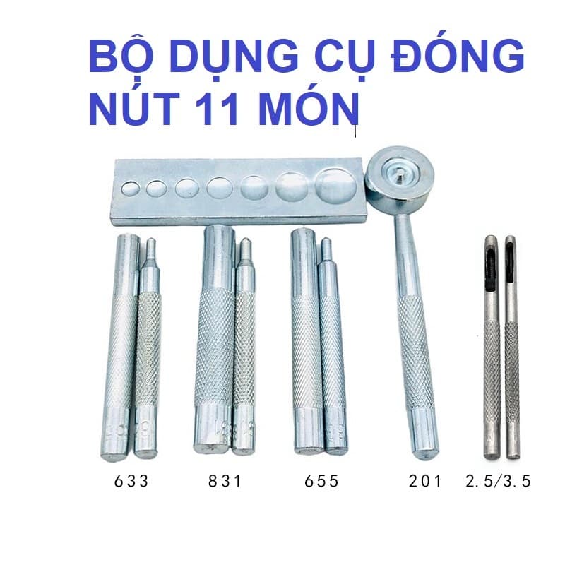 Dụng cụ đóng nút bấm 4 thành phần (nút lò xo 10/12/15mm + nút chén 15mm) gồm 11 món Hàng nhập