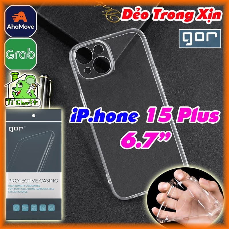 [Chính Hãng GOR-Ảnh Thật] Ốp Lưng iPhone 15 PLUS màn 6.7" Silicon Dẻo Trong Suốt
