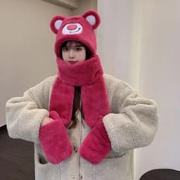 Mũ len lông cừu trùm đầu PITI phong cách hàn quốc nón len nữ kèm khăn quàng cổ và găng tay giữ ấm mùa đông dễ thương 8