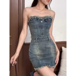 Váy jean cúp ngực tua rua dáng ngắn, váy bò body hot hit 7