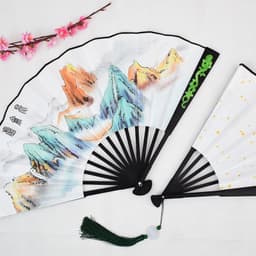 Quạt Xếp Lụa NGỌC THANH CÔN LUÂN Phiến Cổ Trang Quạt Gập Sơn Thủy Trung Hoa Phụ Kiện Hán Phục 2