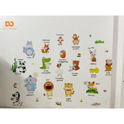 Tranh dán tường cho bé, decal dán tường học tiếng anh, động vật, dễ dán - trang trí phòng bé, bền đẹp, không bong Orange 5