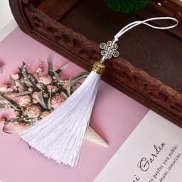 DÂY ĐỒNG TÂM KẾT MŨ VÀNG KIM LOẠI - Móc Khóa Tua Rua Đỏ Cổ Phong Đạo Cụ Cosplay Quà Tặng Độc Đáo 6