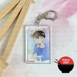 (mua 1 tặng 1) ( MÀU NƯỚC CHỮ NHẬT 2 ) Móc khóa DETECTIVE CONAN Thám Tứ Lừng Danh keyring mica in hình anime chibi  5