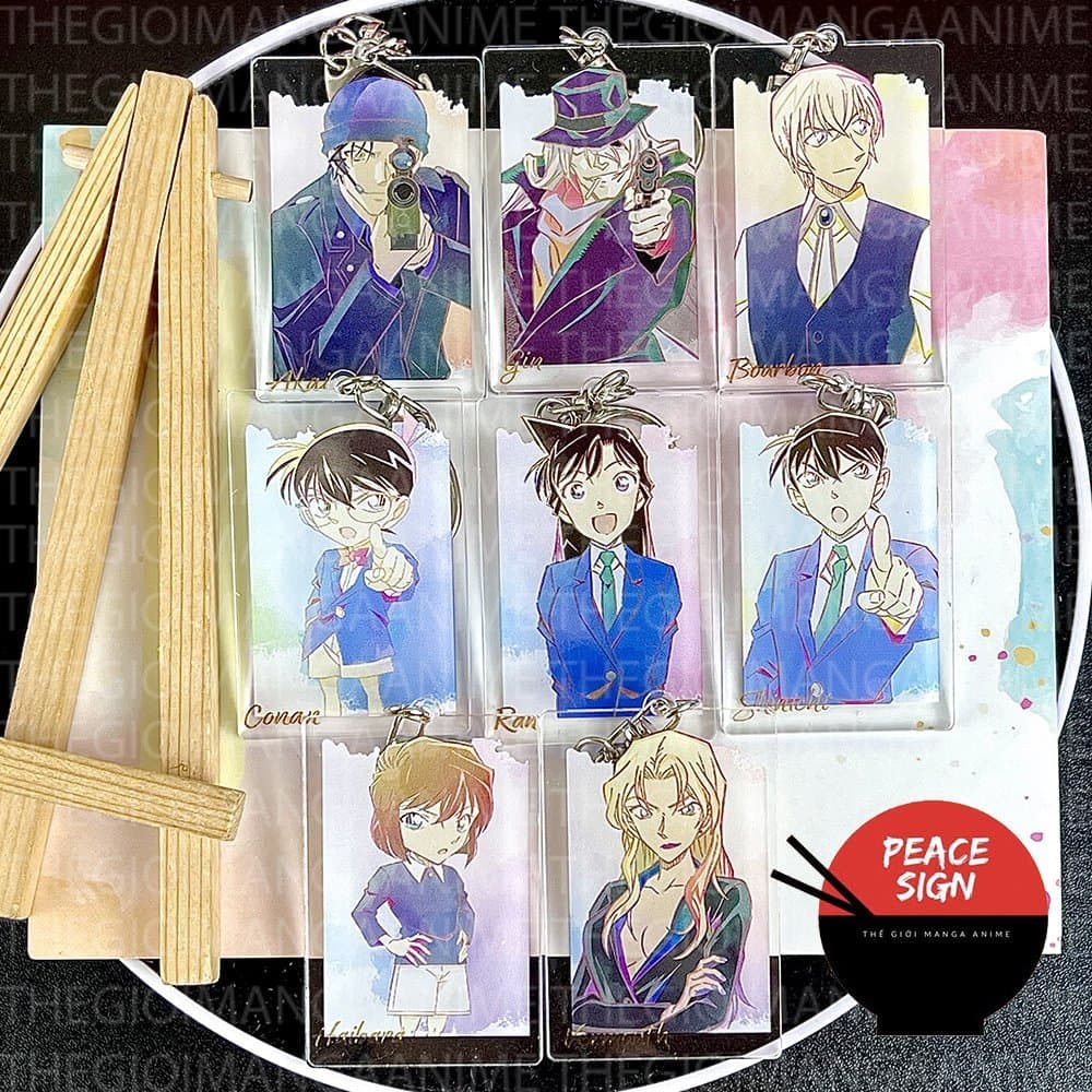 (mua 1 tặng 1) ( MÀU NƯỚC CHỮ NHẬT 2 ) Móc khóa DETECTIVE CONAN Thám Tứ Lừng Danh keyring mica in hình anime chibi 
