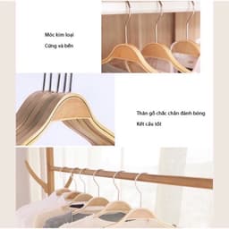 (COMBO 10 CÁI) Móc Treo Quần Áo Gỗ Vàng Trẻ Em, Móc Gỗ Tre Có Đệm Vai Chống Trượt 3