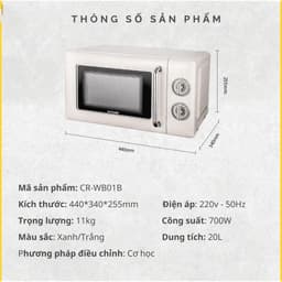 Lò Vi Sóng Cổ Điển Qcooker CR-WB01B Bảo Hành Chính Hãng Dung Tích 20L Công Suất 700W 8