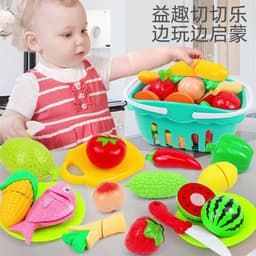 ( Kèm Giỏ) Đồ Chơi Cho Trẻ Em Dụng Cụ Cắt Lát Rau Củ Quả 30 chi tiết Đồ Chơi Nhà Bếp Đồ Chơi Tương Tác Cha Mẹ Trẻ Em Bé 2