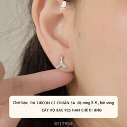 Bông Tai Nữ Đá Zircon Cz 5A Hình Đuôi Cá NHÀ CÚ Cây Xỏ Bạc 925 Nữ Tính Phong Cách Khuyên Tai Hàn Quốc 17934 2
