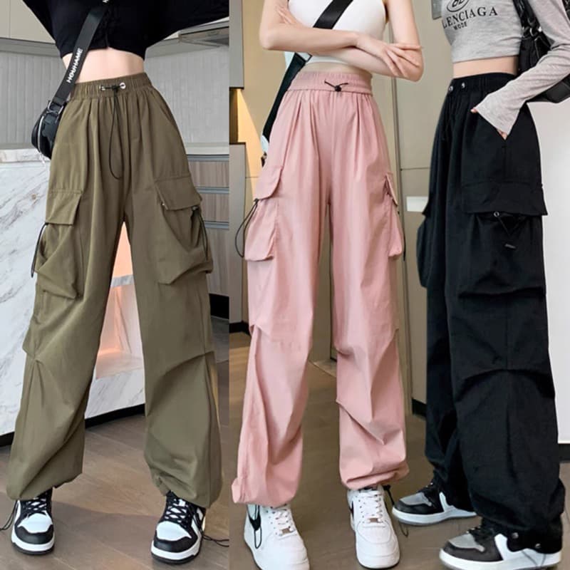 QUẦN KAKI ỐNG RỘNG ROCKY- DÂY RÚT BO GẤU- Phong cách Retro- Túi hộp cá tính cho nữ m014 DUY QUẦN NỮ