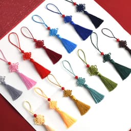 (COMBO 5) ĐỒNG TÂM KẾT HẠT ĐỎ TUA RUA NGẮN - Set Dây Treo Cổ Trang Trang Trí Ngày Tết May Mắn Xinh Xắn 6