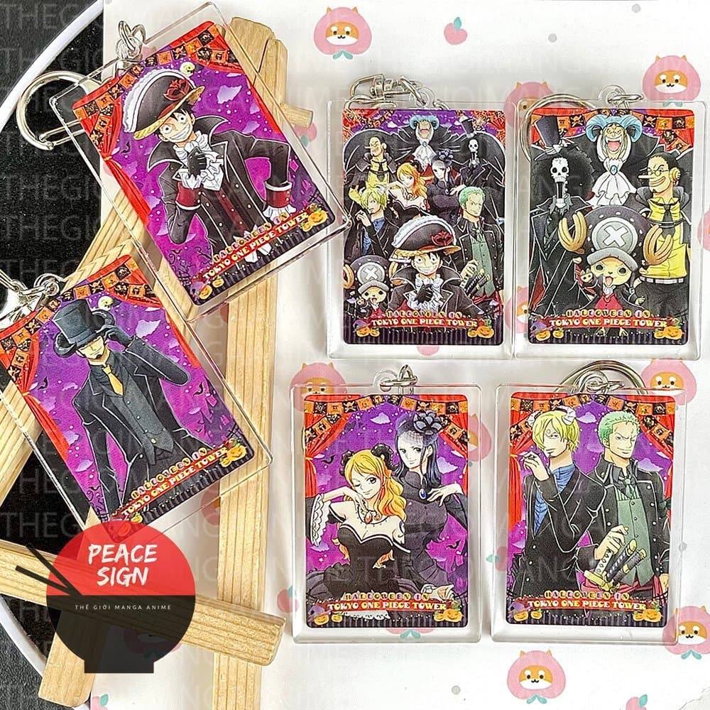 (mua 1 tặng 1) Móc khóa ONE PIECE ĐẢO HẢI TẶC ver HALLOWEEN in hình anime chibi mica dễ thương zoro sanji luffy law