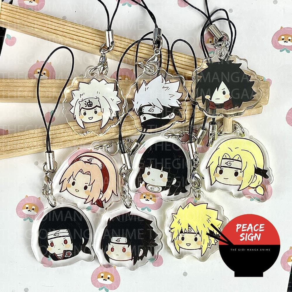 (mua 1 tặng 1) Móc dây treo điện thoại IN HÌNH NARUTO SHIPPUDEN ver FACE CHIBI hình in 2 mặt