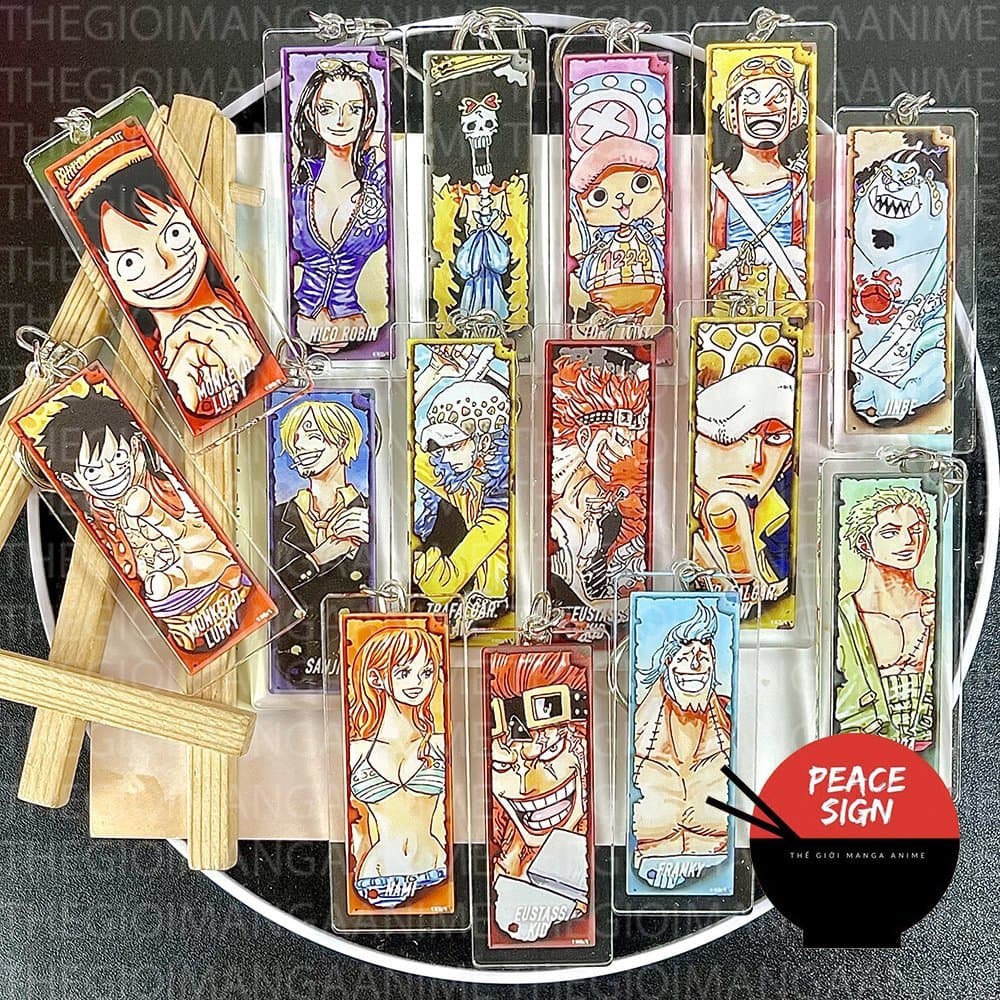(Mua 1 tặng 1) Móc khóa mica ONE PIECE ĐẢO HẢI TẶC ver CHỮ NHẬT hình in 2 mặt